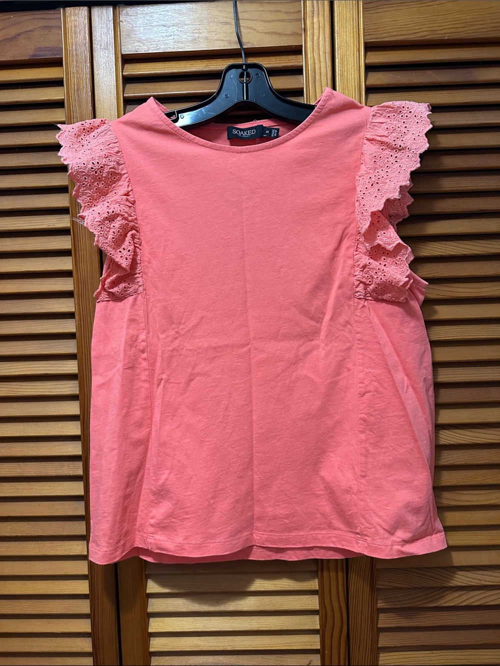 Soaked in Luxury Coral Eyelet Ruffle Tank Top